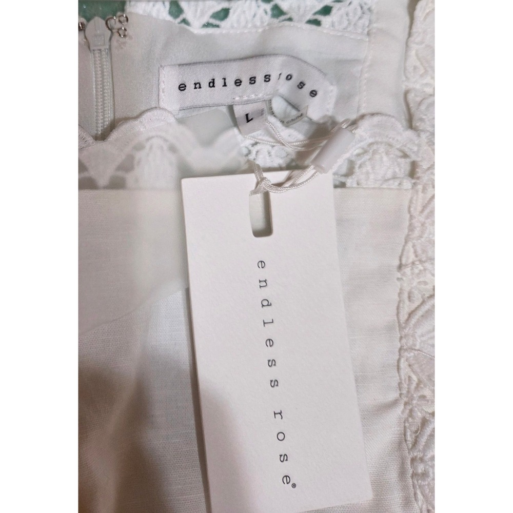 Endless Rose White Square Neckline Lace Trim Dress Long Sleeve Mini TL088D New L - Picture 3 of 3